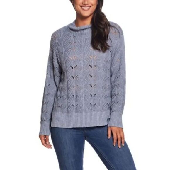 Sweaters - NWT Weatherproof Vintage Slub Pointelle Knit Mock Neck Sweater Dusty Blue Medium